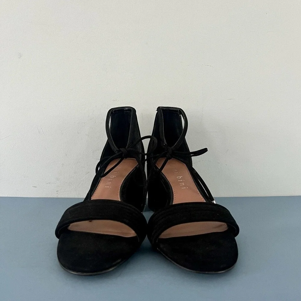 Gianni Bini Rhiaann Dress Sandals‎ Ankle Tie Black Suede Block Heels